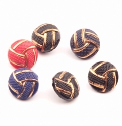 Collection (6) 10mm Czech Deco vintage gold gilt geometric knot dimi glass buttons