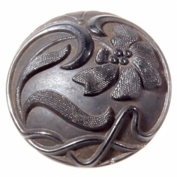 23mm Czech Victorian antique lacy floral black glass button