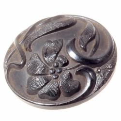 23mm Czech Victorian antique lacy floral black glass button