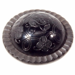 23mm Czech antique Victorian fluted edge floral domed black art glass button