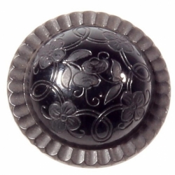 23mm Czech antique Victorian fluted edge floral domed black art glass button