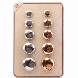 Sample card (10) Czech 1920's silver gold floral swirl black glass buttons