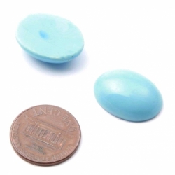 Lot (2) 20x15mm Czech vintage baby blue oval glass cabochons