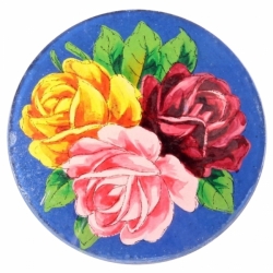 42mm vintage Czech reverse hand painted rose flower bouquet glass cabochon