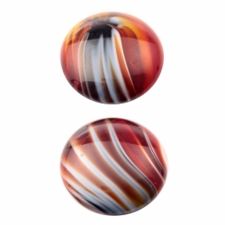 Lot (2) 29mm vintage Czech caramel white satin black stripe dome glass cabochons