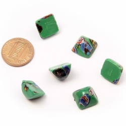 Lot (6) 12mm Czech vintage millefiori green square domed Venetian glass cabochons