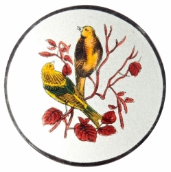 42mm vintage Czech reverse painted yellow birds crystal glass cabochon