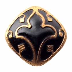 24mm Czech Victorian gold gilt fleur de lys black square glass button