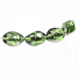 Lot (4) 16mm vintage Czech lampwork foil lined green nugget glass beads