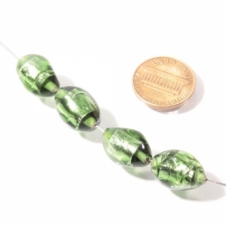 Lot (4) 16mm vintage Czech lampwork foil lined green nugget glass beads