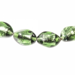 Lot (4) 16mm vintage Czech lampwork foil lined green nugget glass beads