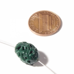 15mm vintage Czech rare lace spun pierced lampwork green oval lattice glass bead