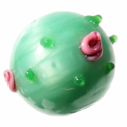 11mm vintage Czech pink overlay green satin wedding cake lampwork glass bead