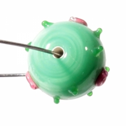 11mm vintage Czech pink overlay green satin wedding cake lampwork glass bead