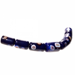 Lot (7) vintage Czech lampwork Venetian millefiori blue barrel glass beads
