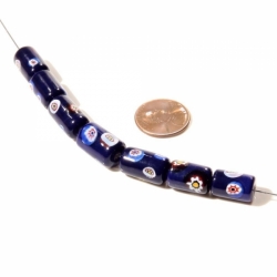 Lot (7) vintage Czech lampwork Venetian millefiori blue barrel glass beads