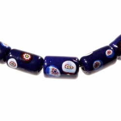 Lot (7) vintage Czech lampwork Venetian millefiori blue barrel glass beads