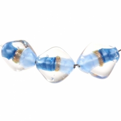 Lot (3) vintage Czech lampwork blue satin aventurine lined crystal bicone glass beads