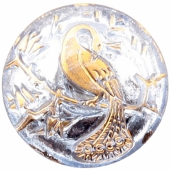 22mm Czech Vintage 14k gold gilt Peacock aqua blue art glass button