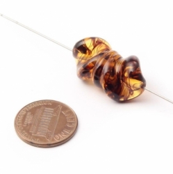 27mm Vintage Czech lampwork amber black bicolor tortoise twist glass bead