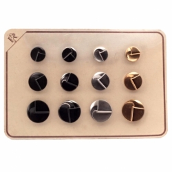 Sample card (12) Czech 1920's silver gold geometric swirl black glass buttons