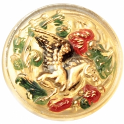 29mm Czech vintage 14K gold gilt pegasus reverse painted picture glass button