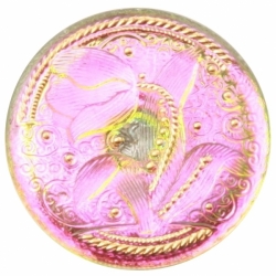 33mm Czech Vintage mirrored iridescent tulip flower lacy art glass button
