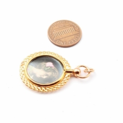 Antique Czech double sided rolled gold scroll litho photo portrait locket pendant