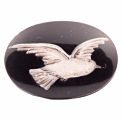 36x25mm Czech Deco vintage hand painted seagull bird black oval glass cabochon