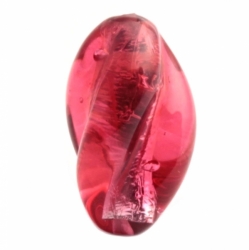 28mm vintage Czech silver foil lined pink twist oval lampwork art glass bead