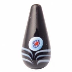 34mm Vintage Czech lampwork white feather millefiori black teardrop glass bead