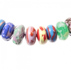 Lot (8) Vintage Czech abstract bicolor overlay rondelle lampwork glass beads