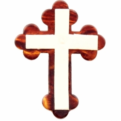 Vintage Czech Bohemian crucifix cross pin brooch early tortoise shell plastic
