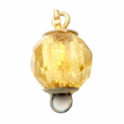 Vintage Czech 1 strand gold tone topaz crackle glass bead necklace clasp closer