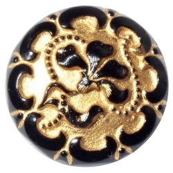 23mm vintage Czech Bohemian 14k gold gilt floral black art glass button