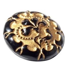 23mm vintage Czech Bohemian 14k gold gilt floral black art glass button