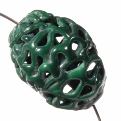 22mm vintage Czech rare lace spun pierced lampwork green oval lattice glass bead