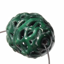 22mm vintage Czech rare lace spun pierced lampwork green oval lattice glass bead