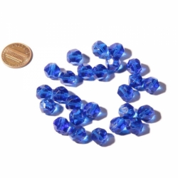 Lot (25) 9.5mm Czech vintage sapphire blue English cut faceted glass beads
