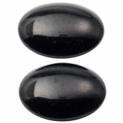 Lot (2) large 30x22mm Czech vintage gloss black oval glass cabochons