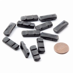 Lot (12) 24x8mm Czech 1920's antique black rectangle faceted 2 hole glass beads