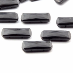 Lot (12) 24x8mm Czech 1920's antique black rectangle faceted 2 hole glass beads