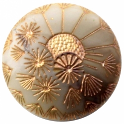23mm Czech Art Nouveau Vintage gold gilt floral green opaline glass button