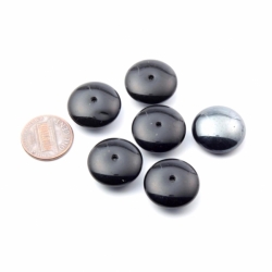 Lot (6) 20mm Czech vintage round domed haematite metallic black headpin glass beads