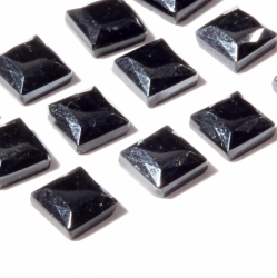 Lot (36) 6mm Czech vintage haematite metallic black square glass flatback rhinestones