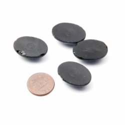 Lot (4) 25x18mm Czech vintage haematite metallic black oval glass cabochons