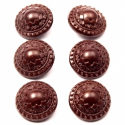 Lot (6) 18mm Czech Deco Vintage geometric flower domed chocolate brown glass buttons