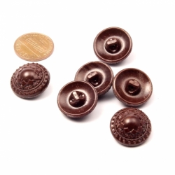 Lot (6) 18mm Czech Deco Vintage geometric flower domed chocolate brown glass buttons