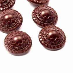 Lot (6) 18mm Czech Deco Vintage geometric flower domed chocolate brown glass buttons