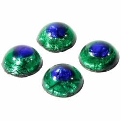 Lot (4) 13mm Antique Czech green foil cobalt peacock eye lampwork glass cabochons